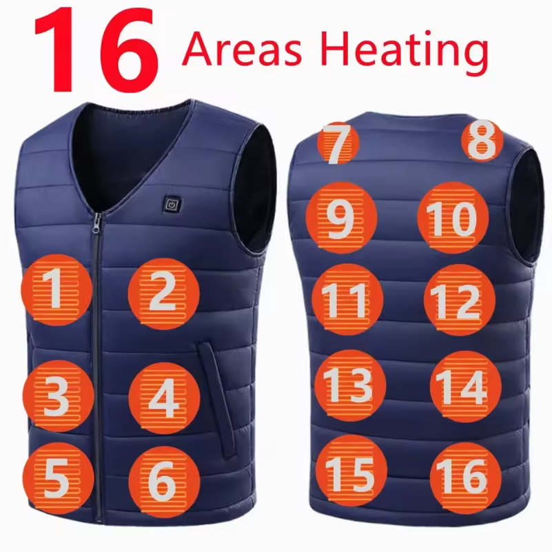 Gilet Chauffant Électrique Unisexe 16 Zones de Chauffe USB
