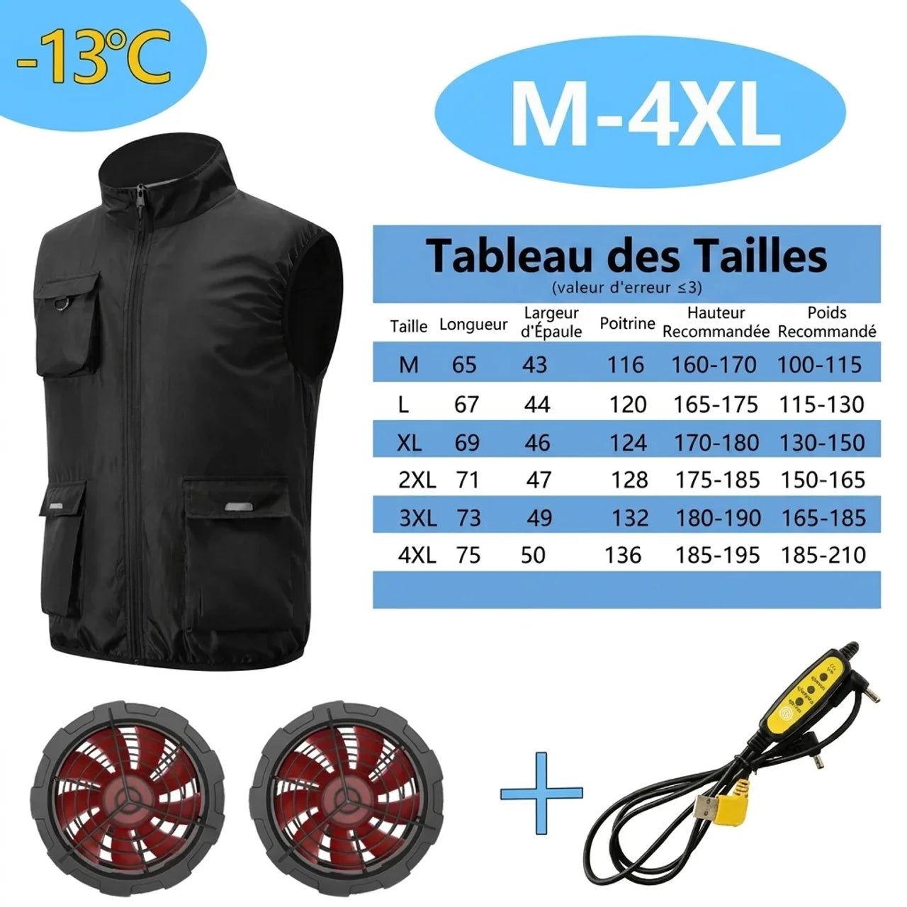 Gilet Ventilé de Travail Réfléchissant Veste de Refroidissement Intelligente Double Ventilateur