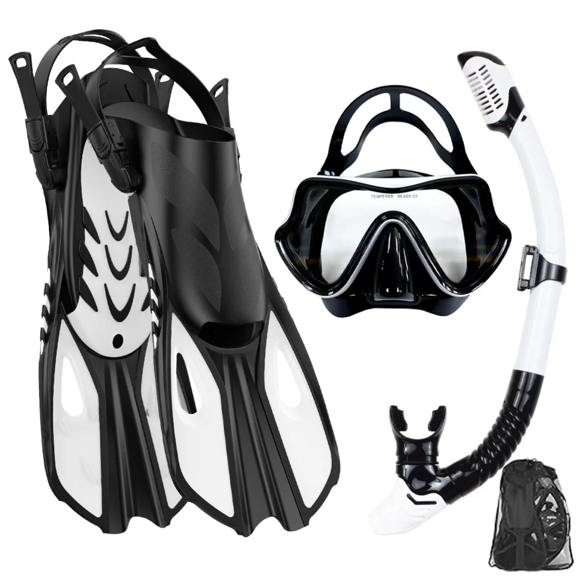 Kit de Snorkeling Adulte Masque Panoramique Tuba Dry Top & Palmes Réglables