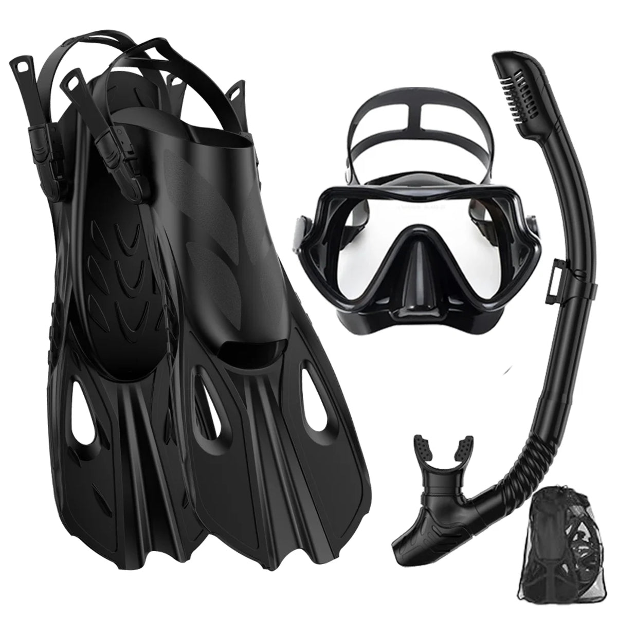 Kit de Snorkeling Adulte Masque Panoramique Tuba Dry Top & Palmes Réglables
