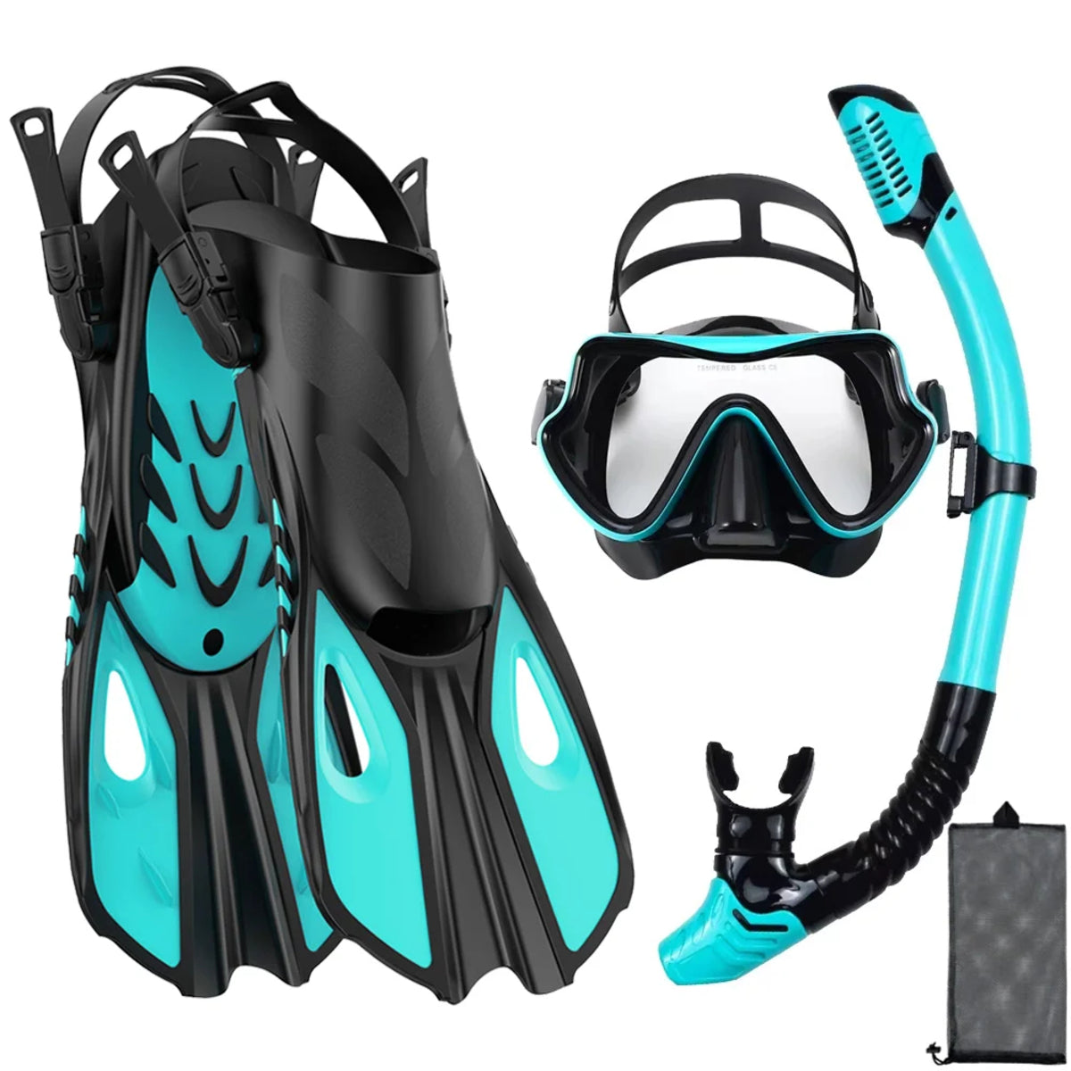 Kit de Snorkeling Adulte Masque Panoramique Tuba Dry Top & Palmes Réglables
