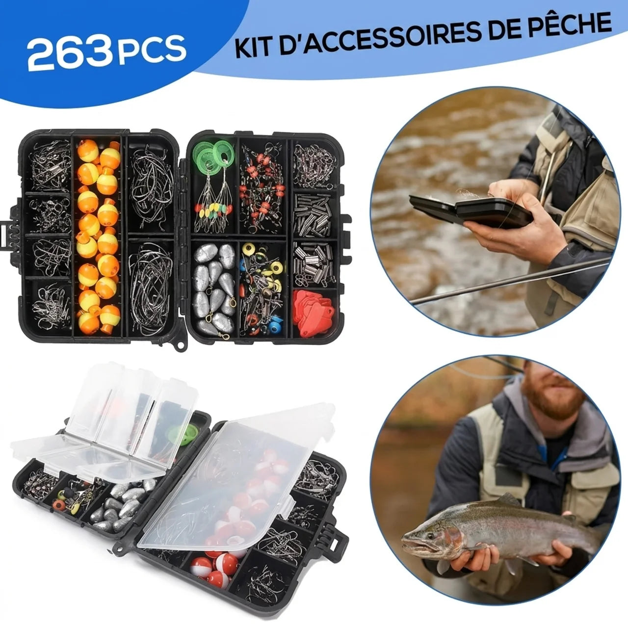 Kit d'Accessoires de Pêche Complet 263 Pièces avec Pince Multifonction