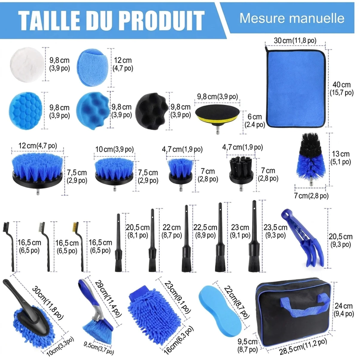 Kit de Nettoyage Voiture Complet Brosses pour Intérieur Jantes & Vitres