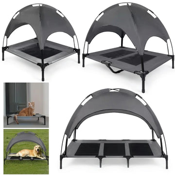 Lit Surélevé pour Chien et Chat avec Auvent Amovible Hamac pour Animaux