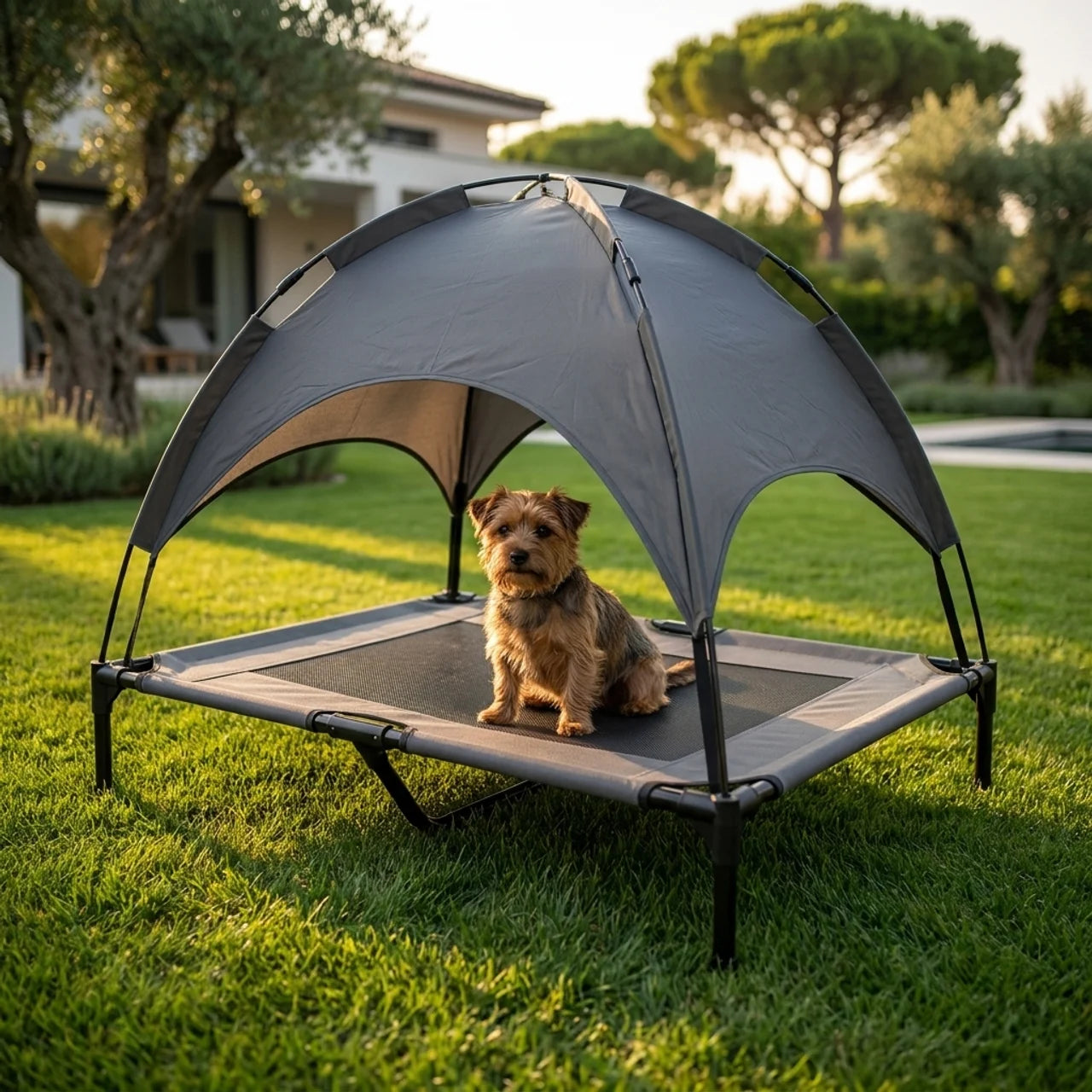 Lit Surélevé pour Chien et Chat avec Auvent Amovible Hamac pour Animaux