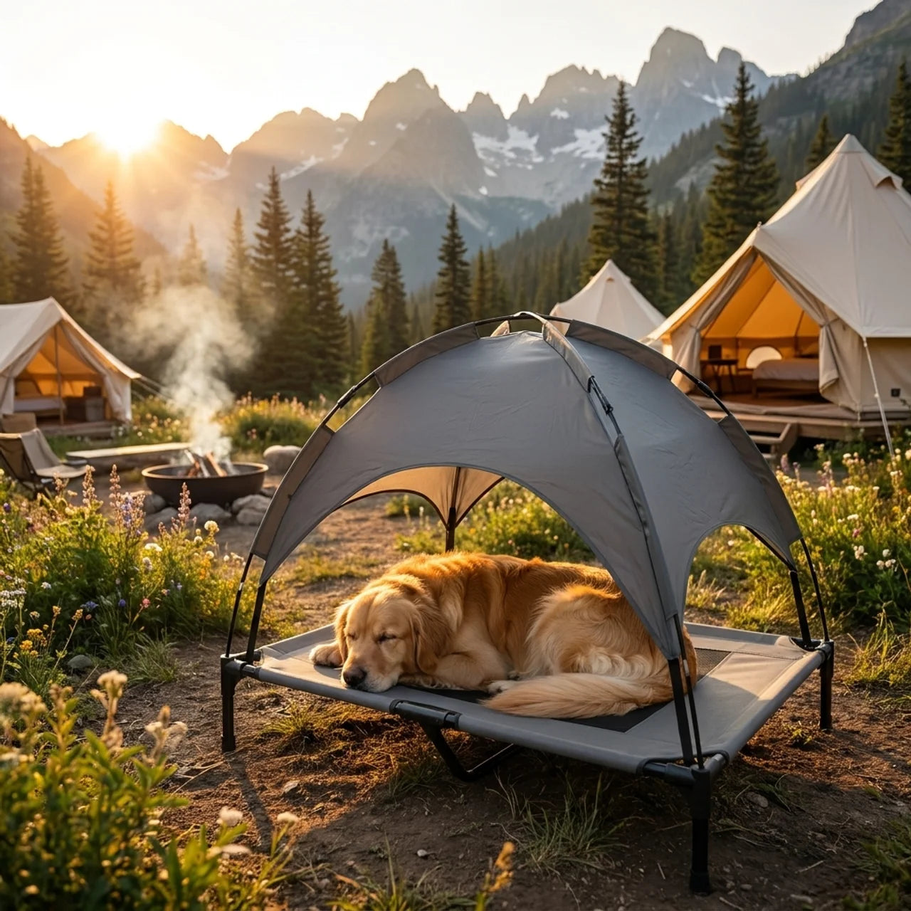 Lit Surélevé pour Chien et Chat avec Auvent Amovible Hamac pour Animaux