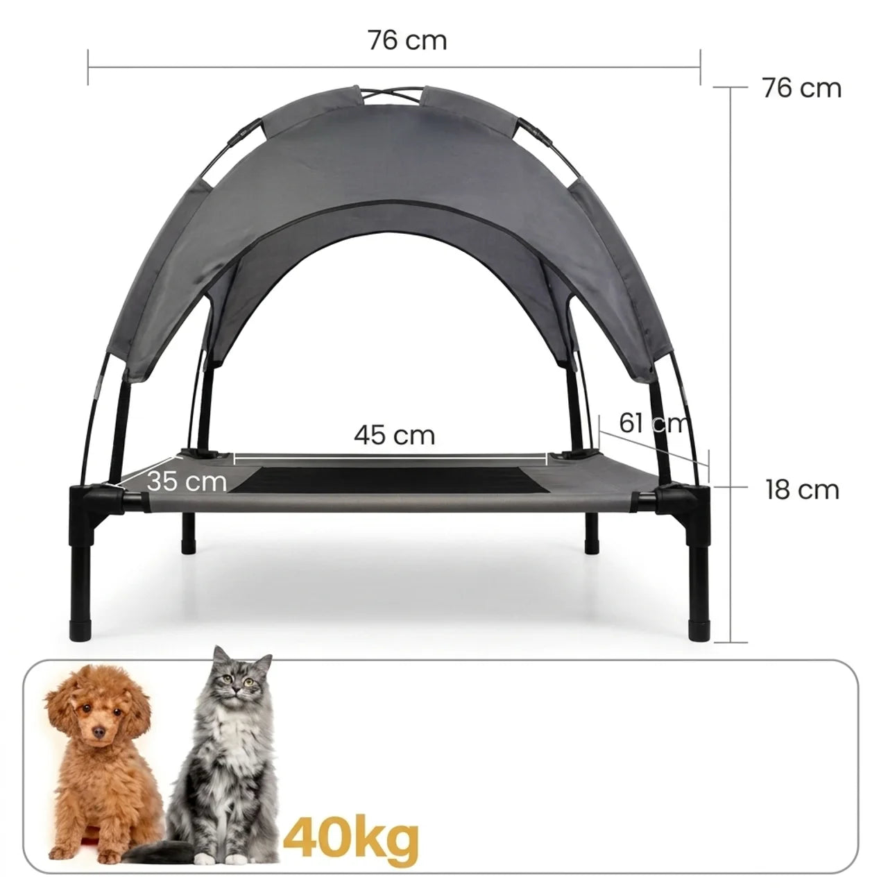 Lit Surélevé pour Chien et Chat avec Auvent Amovible Hamac pour Animaux