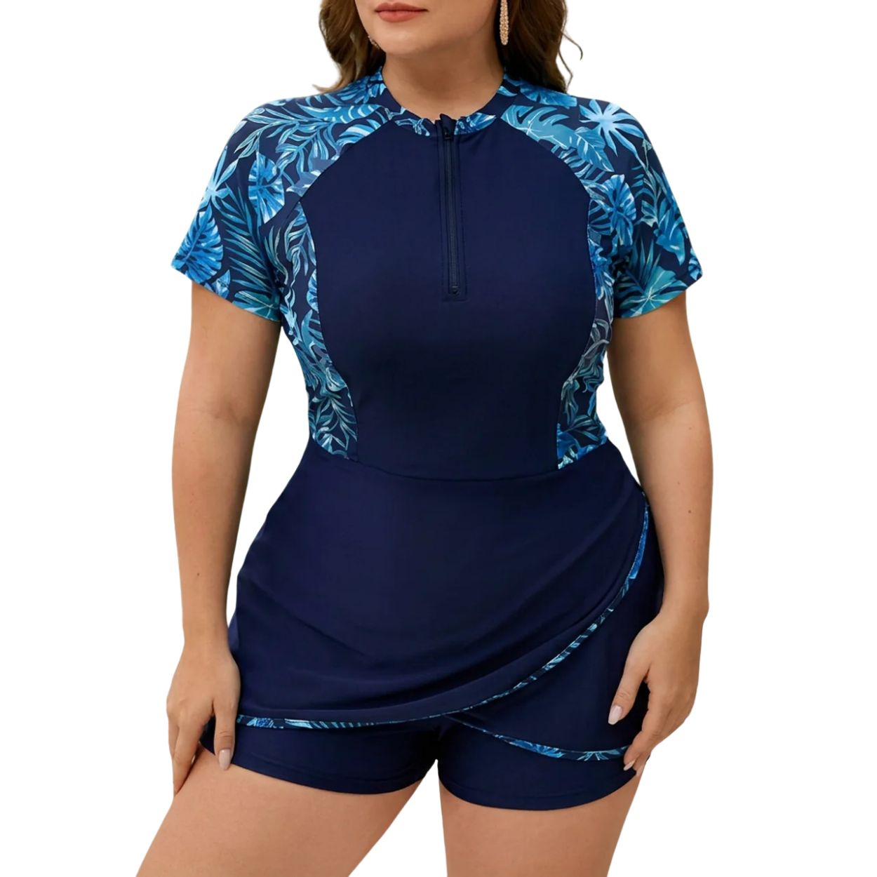 Maillot de Bain Grande Taille Femme Avec Shorty Intégré