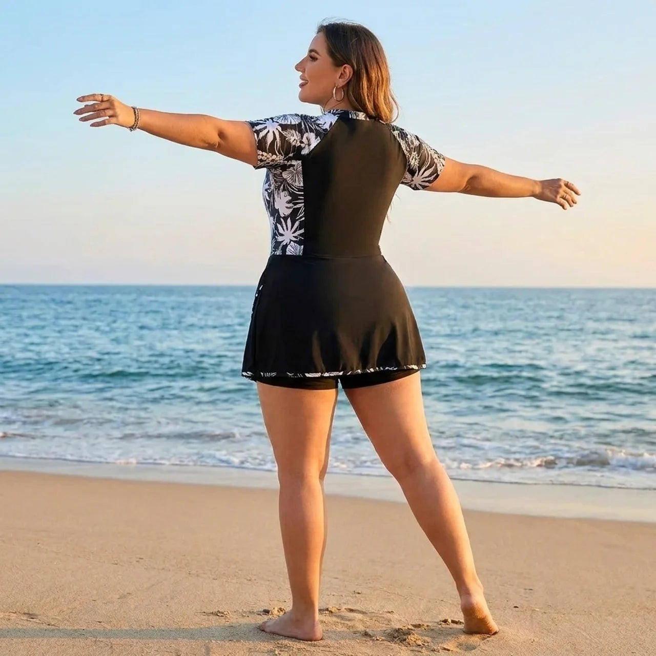 Maillot de Bain Grande Taille Femme Avec Shorty Intégré