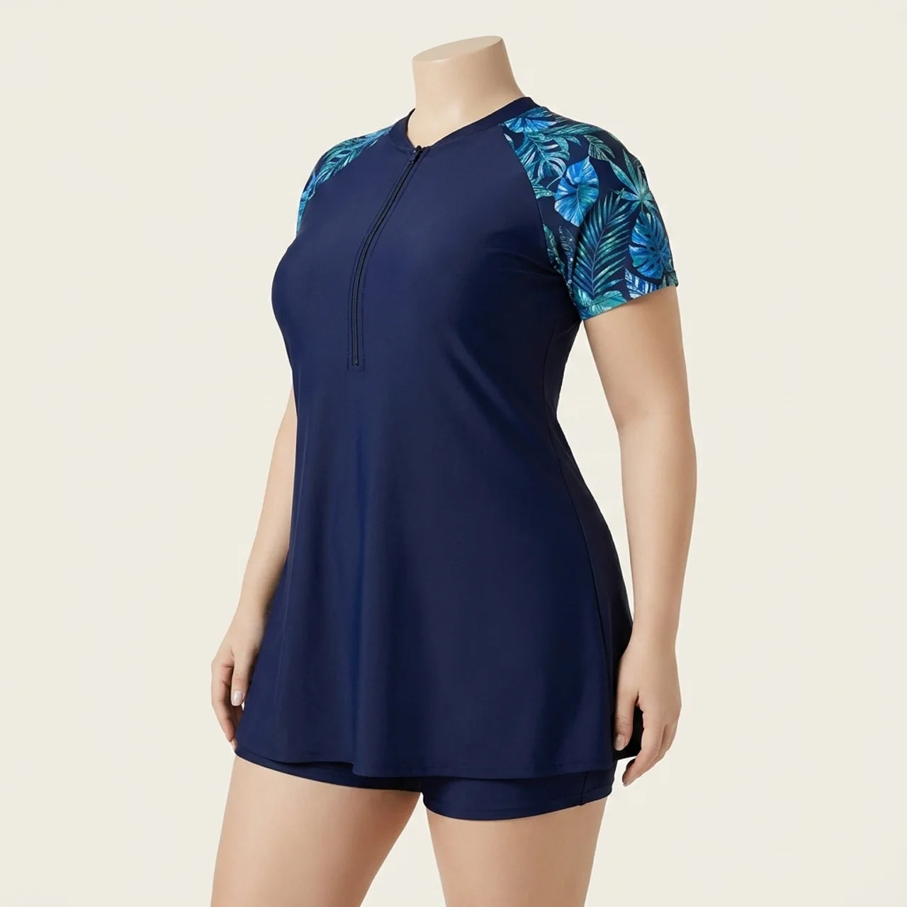 Maillot de Bain Grande Taille Femme Avec Shorty Intégré