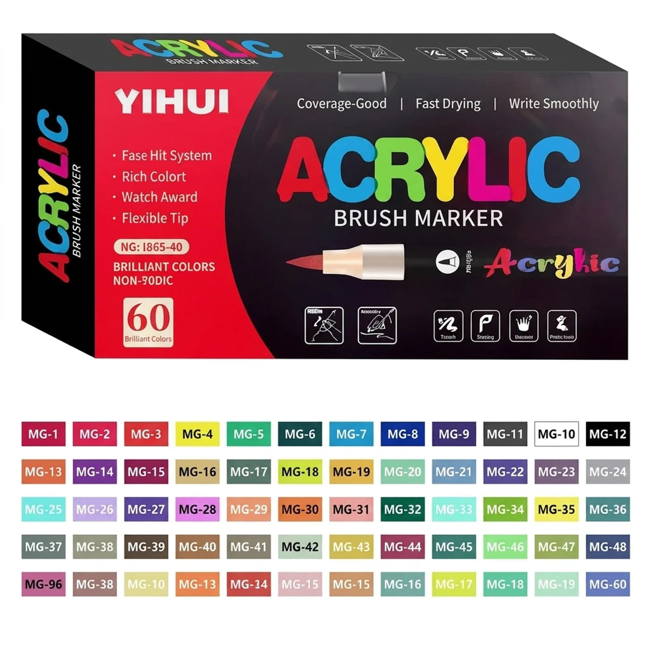 Marqueurs Acryliques Professionnels 60 Couleurs pour Dessin Peinture et DIY