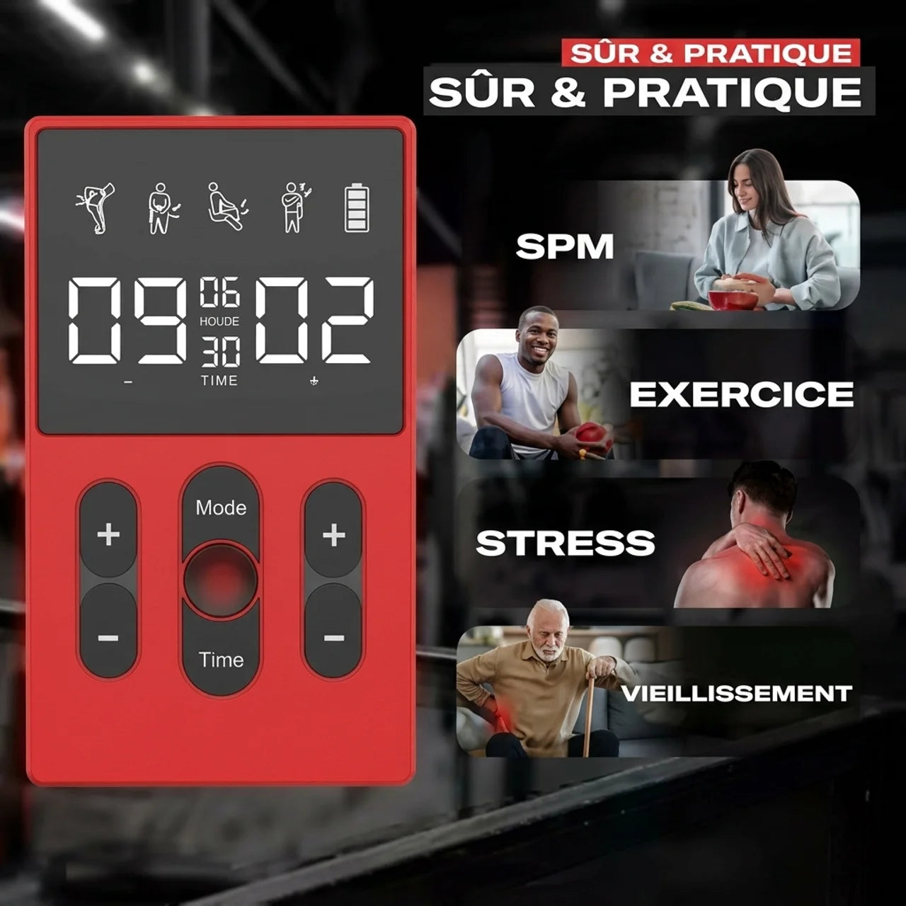 Appareil TENS EMS Électrostimulation Stimulateur Musculaire Électrique Rechargeable
