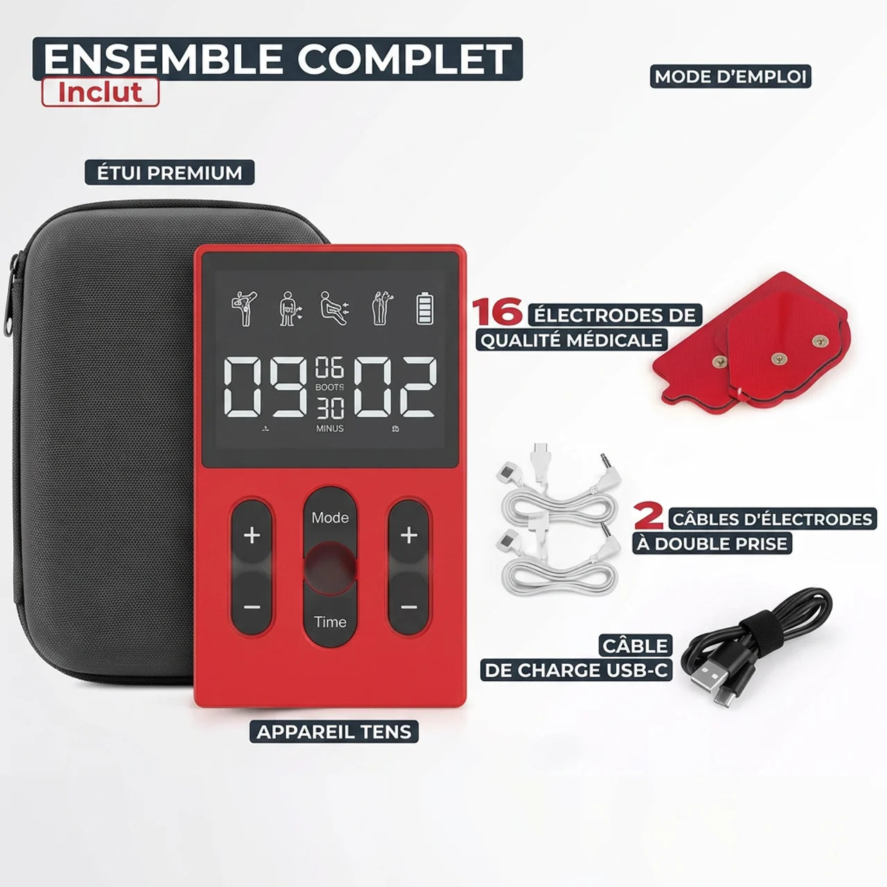 Appareil TENS EMS Électrostimulation Stimulateur Musculaire Électrique Rechargeable