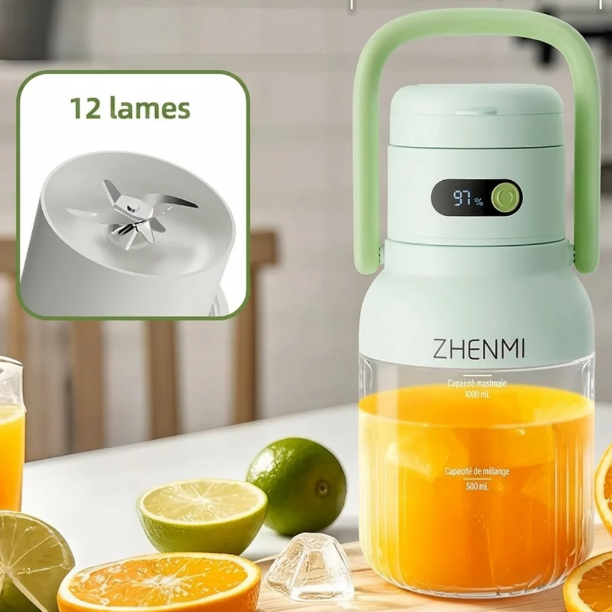 Mini Blender Portable XXL 1000ml Mixeur Smoothies et Glace