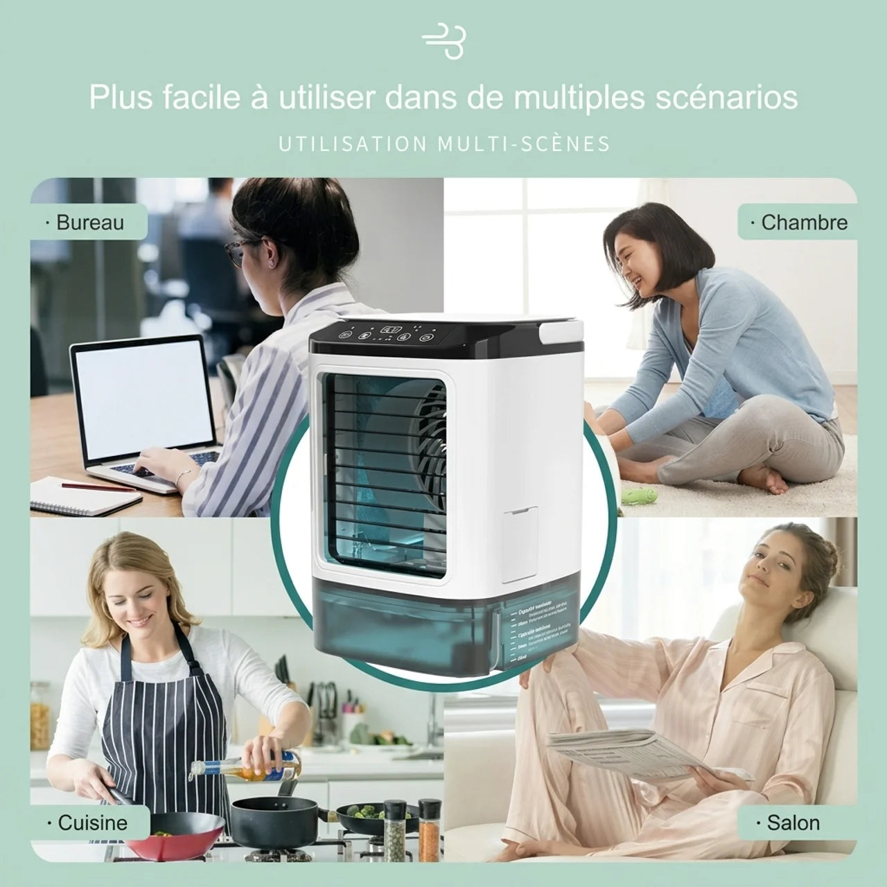 Mini Climatiseur Mobile Rechargeable & Humidificateur 4-en-1