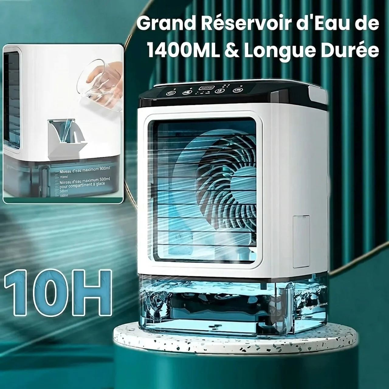 Mini Climatiseur Mobile Rechargeable & Humidificateur 4-en-1