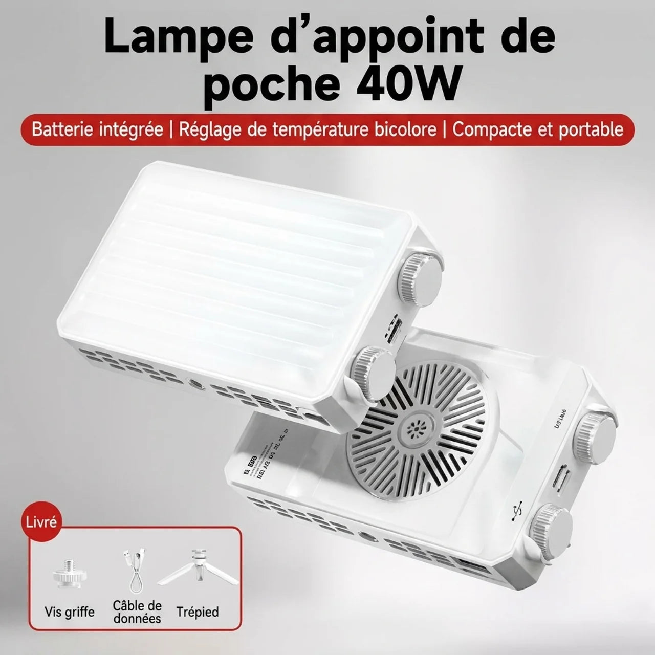 Mini Lampe LED Vidéo 40W Portable pour Smartphone & Appareil Photo