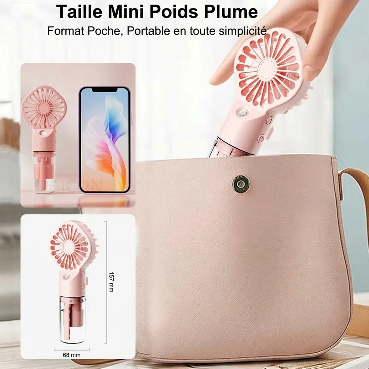 Mini Ventilateur de Poche Brumisateur Portable USB Rechargeable pour Voyage et Bureau