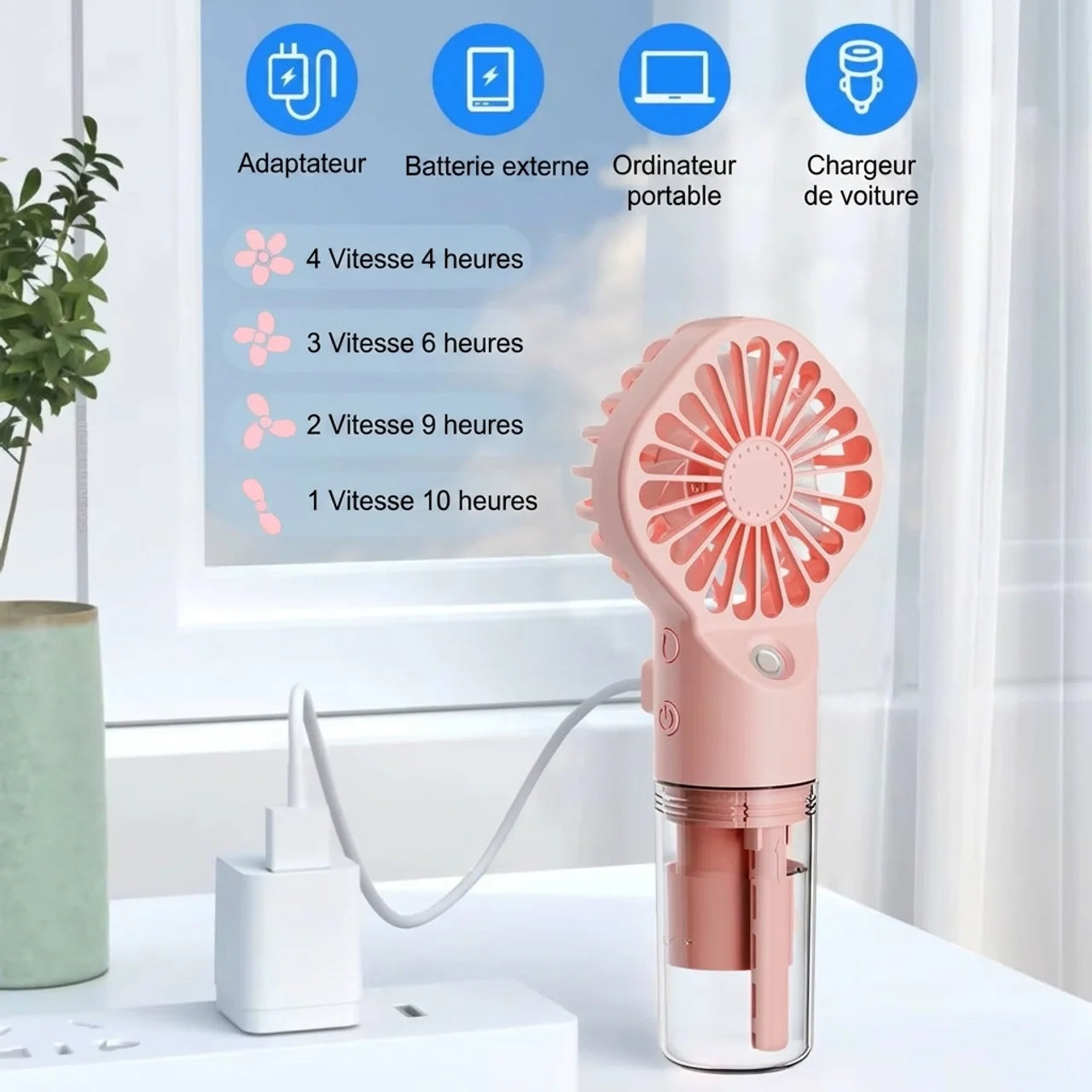 Mini Ventilateur de Poche Brumisateur Portable USB Rechargeable pour Voyage et Bureau