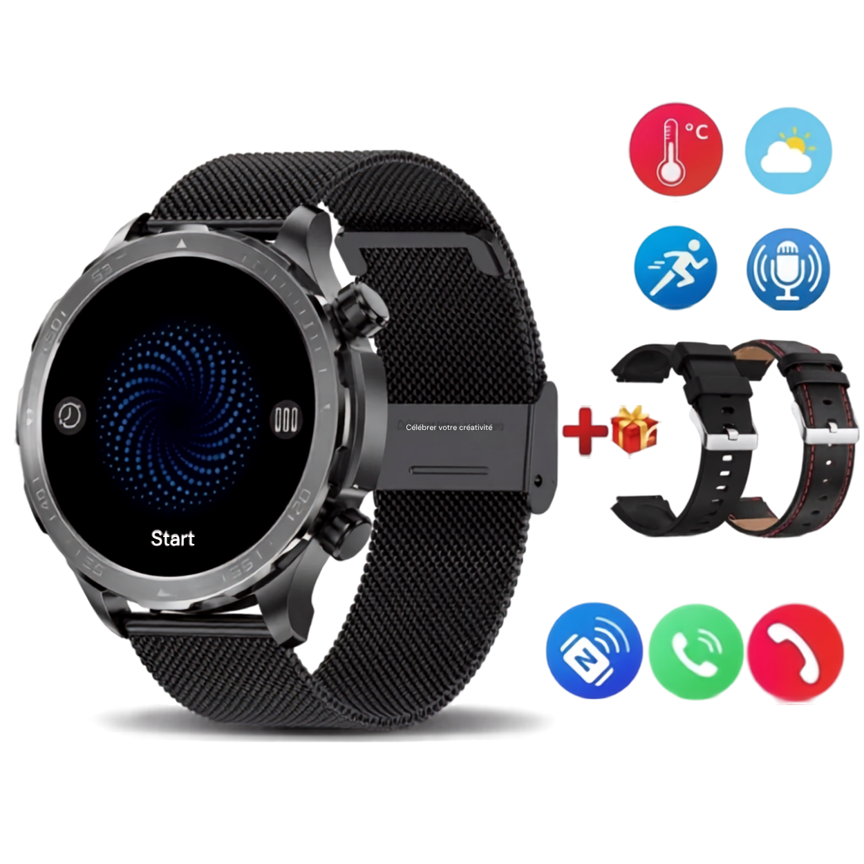 Montre NFC Connectée Homme GPS et Boussole Smartwatch Sport Écran Baromètre d'Altitude