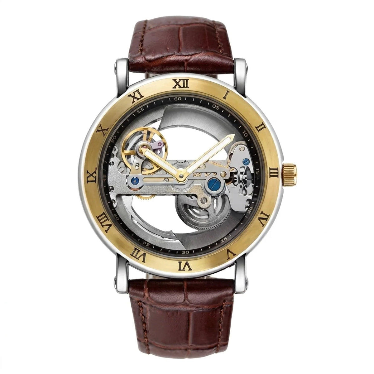 Montre Mécanique Squelette Homme Mouvement Apparent & Bracelet Élégant