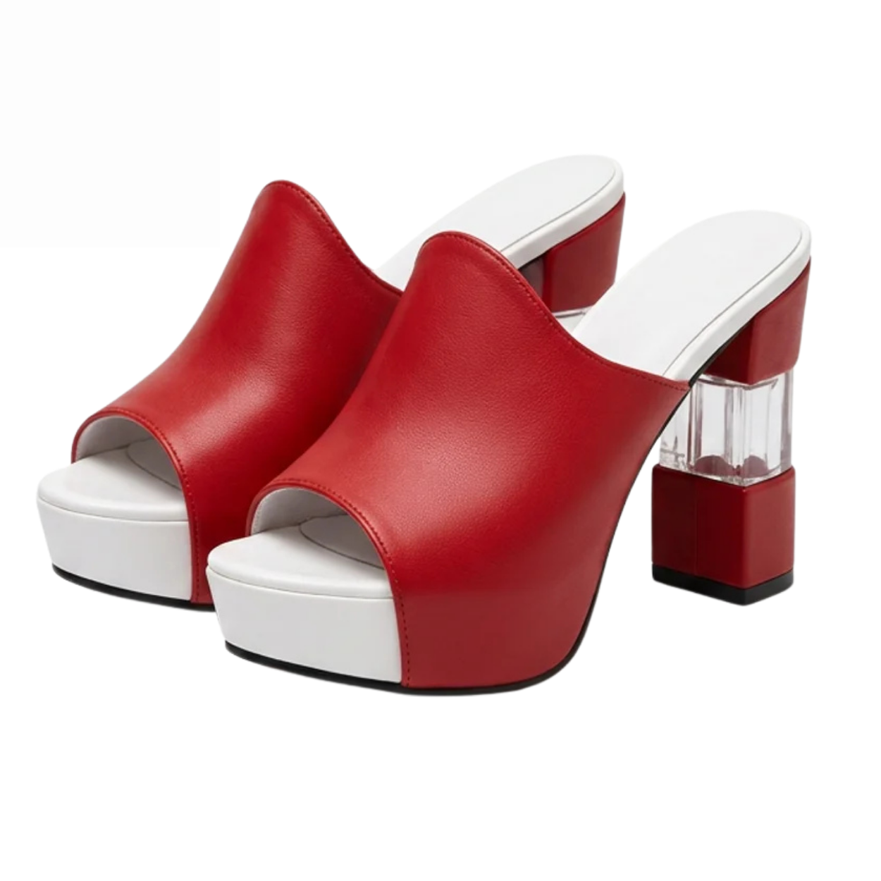 Mules Talon Élégance Luxe Talon Carré Transparent et Bout Ouvert