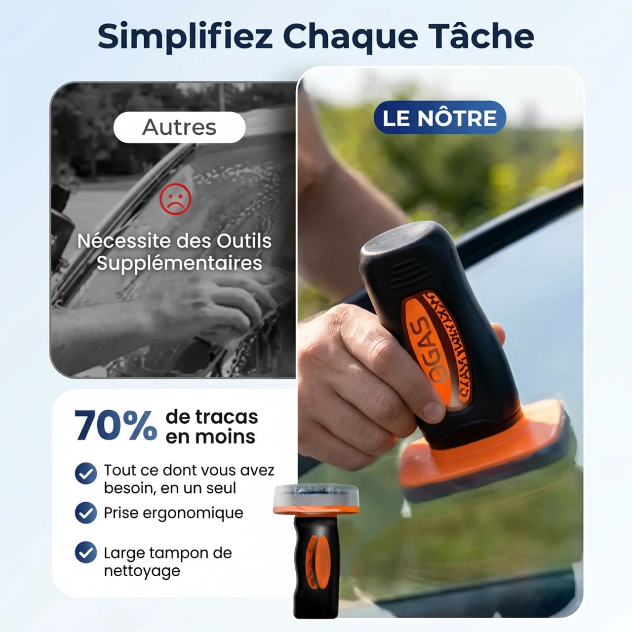 Nettoyant Vitres Auto Anti-Film Gras Éponge Applicatrice Intégrée pour Pare-Brise & Miroirs