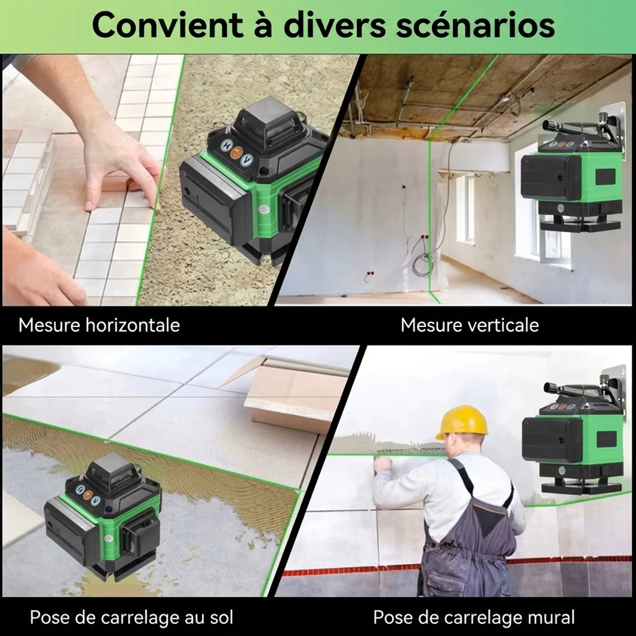 Niveau Laser Vert 4D 16 Lignes 3x360° Auto-Nivelant Précision Professionnelle