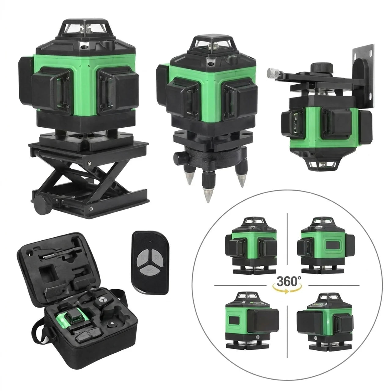 Niveau Laser Vert 4D 16 Lignes 3x360° Auto-Nivelant Précision Professionnelle