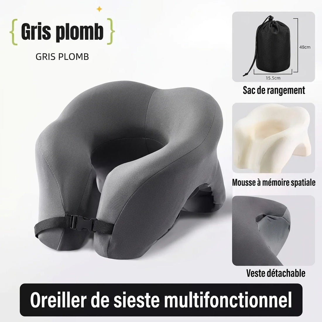 Oreiller Cervical Ergonomique en Mousse à Mémoire de Forme de Voyage et de Sieste