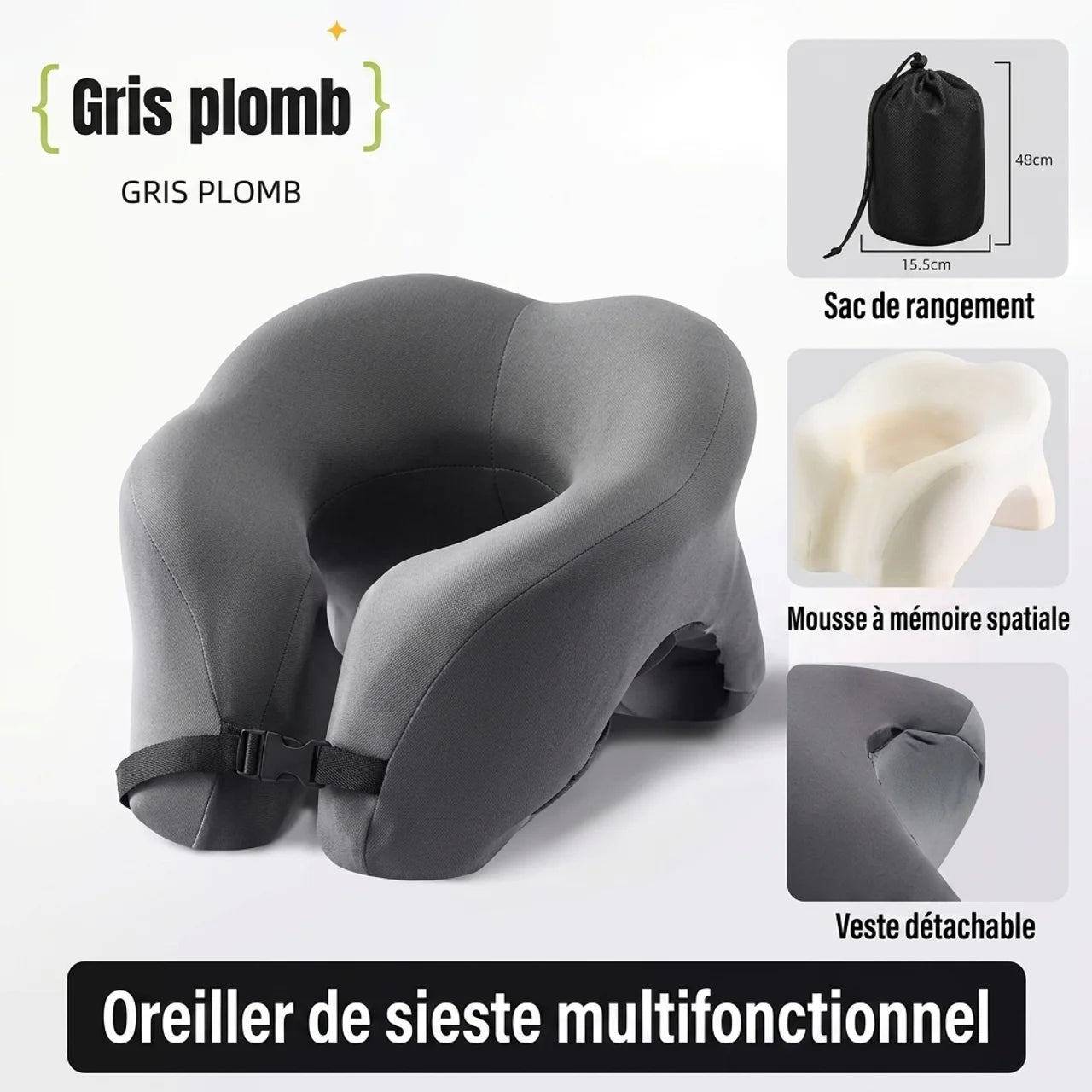 Oreiller Cervical Ergonomique en Mousse à Mémoire de Forme de Voyage et de Sieste