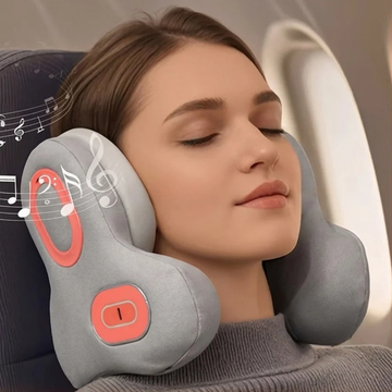 Oreiller de Voyage Cervical 3-en-1 avec Masseur Chauffant et Casque Bluetooth Anti-Bruit