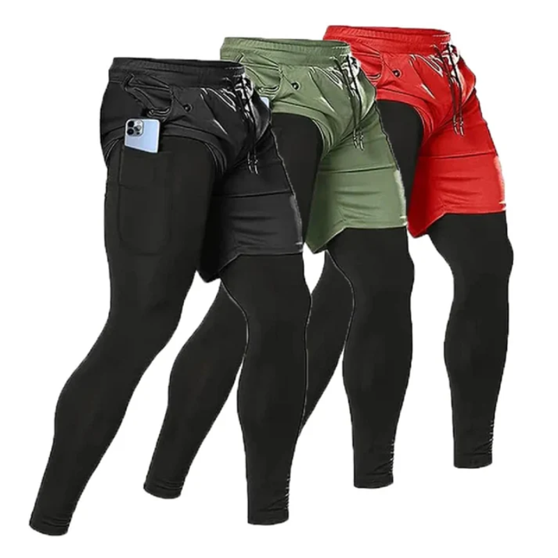 Pantalon de Course 2-en-1 – Compression & Jogging Double Couche