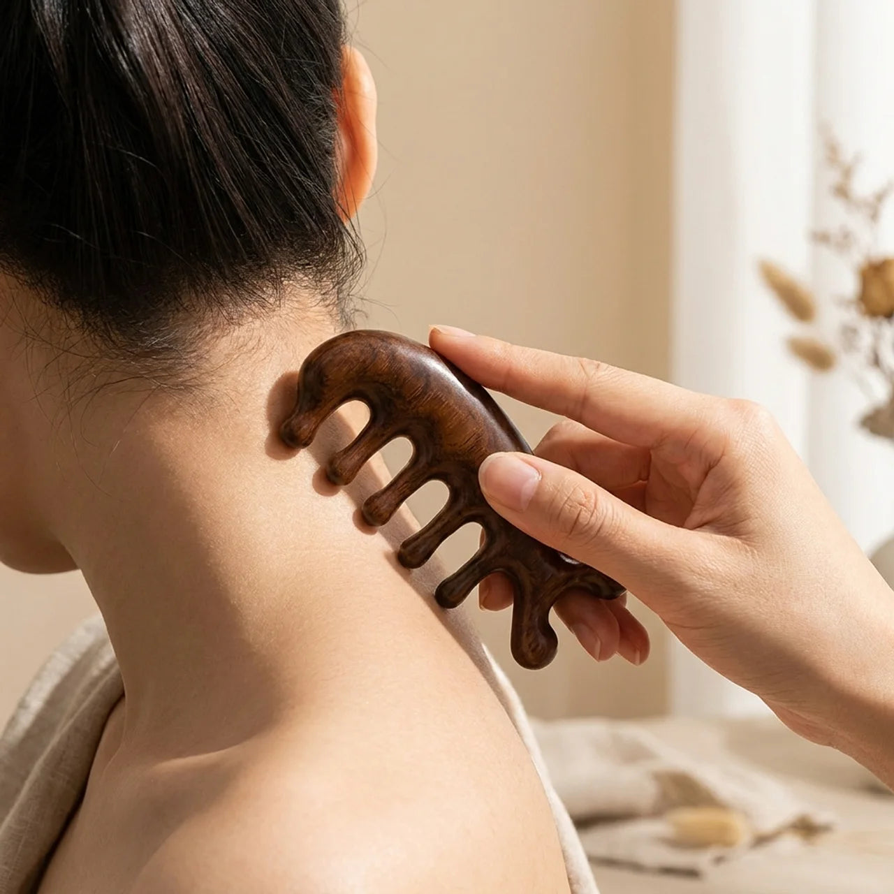 Peigne de Massage en Bois pour Cuir Chevelu Visage & Corps