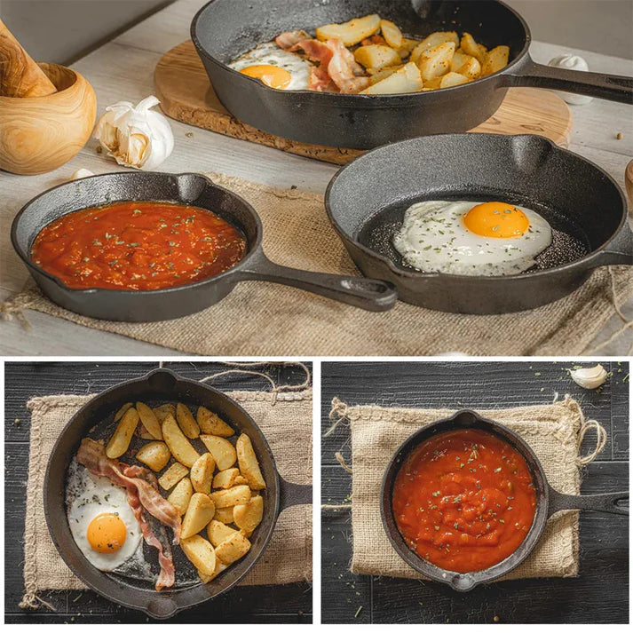 Ensemble de 3 Poêles en Fonte Premium Cuisson Authentique & Durable