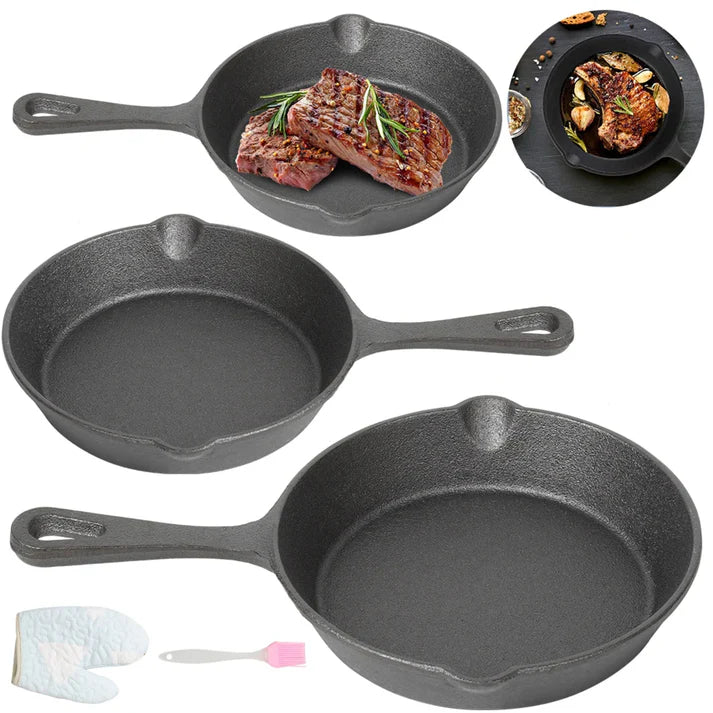Ensemble de 3 Poêles en Fonte Premium Cuisson Authentique & Durable