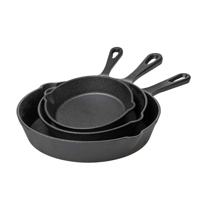Ensemble de 3 Poêles en Fonte Premium Cuisson Authentique & Durable