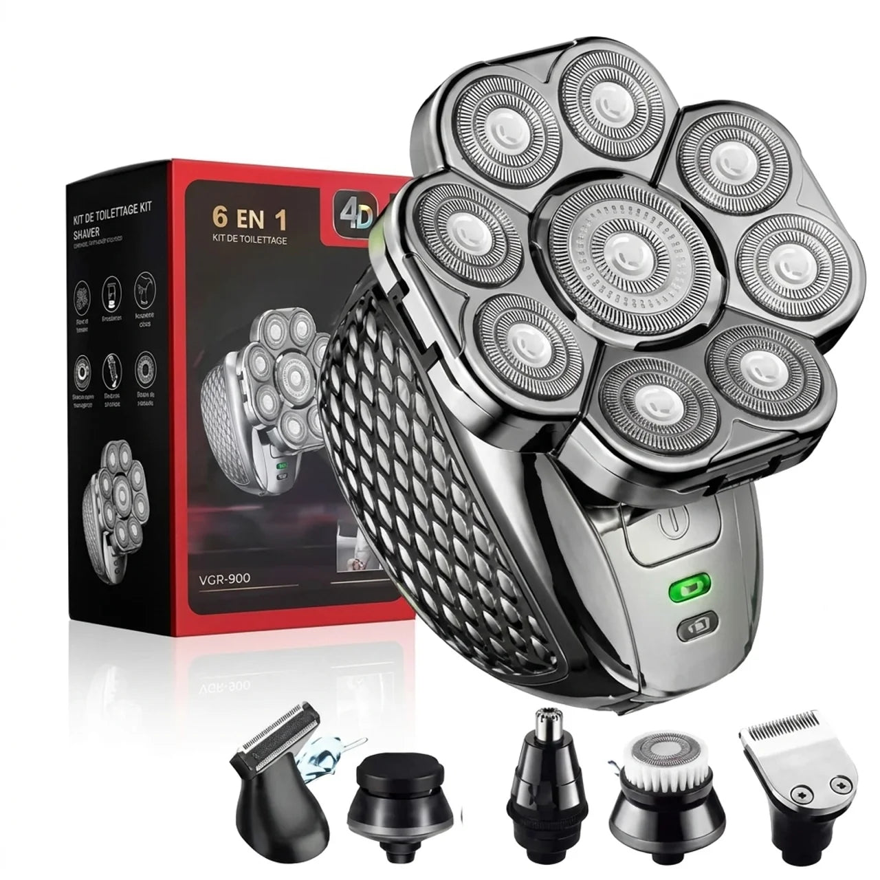 Rasoir Électrique Homme 6-en-1 Tête Chauve 9 Lames