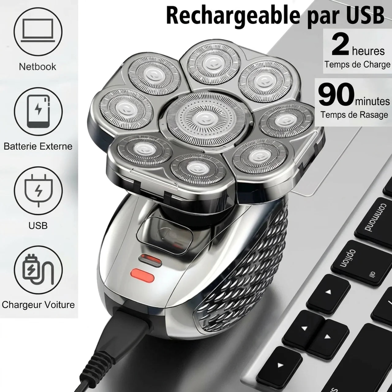 Rasoir Électrique Homme 6-en-1 Tête Chauve 9 Lames
