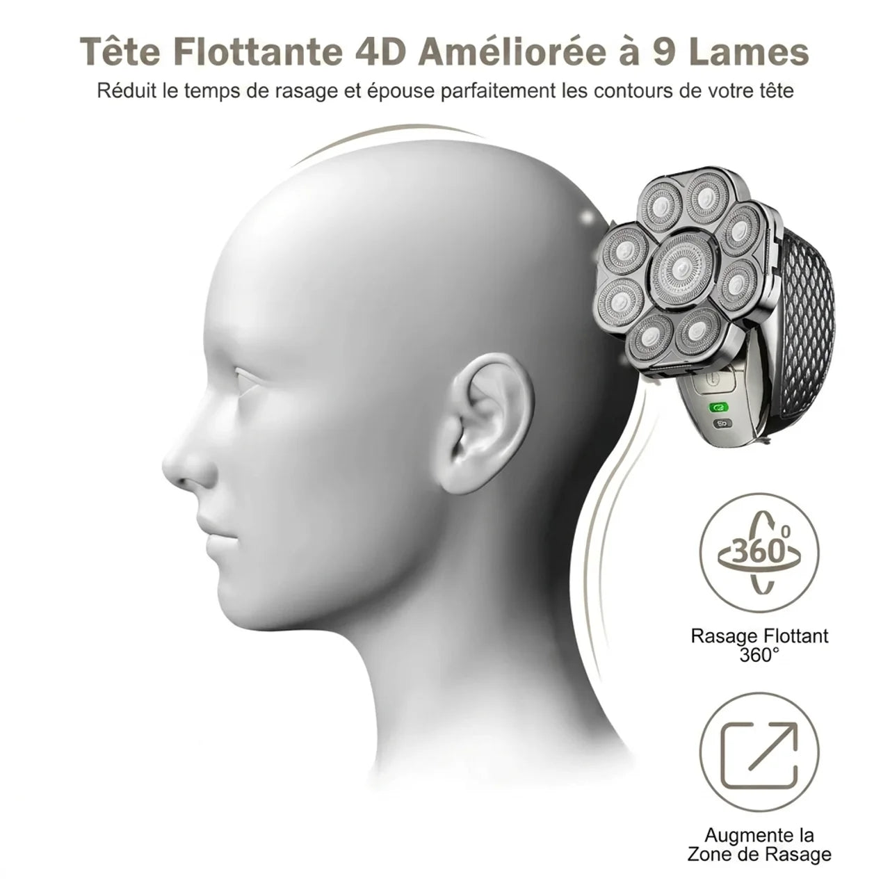 Rasoir Électrique Homme 6-en-1 Tête Chauve 9 Lames