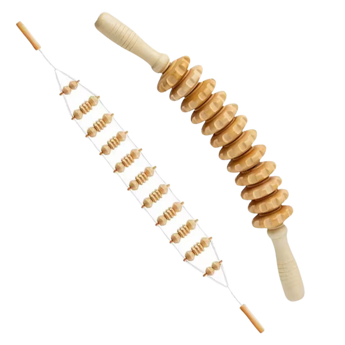 Rouleau de Massage du Dos en Bois avec Corde