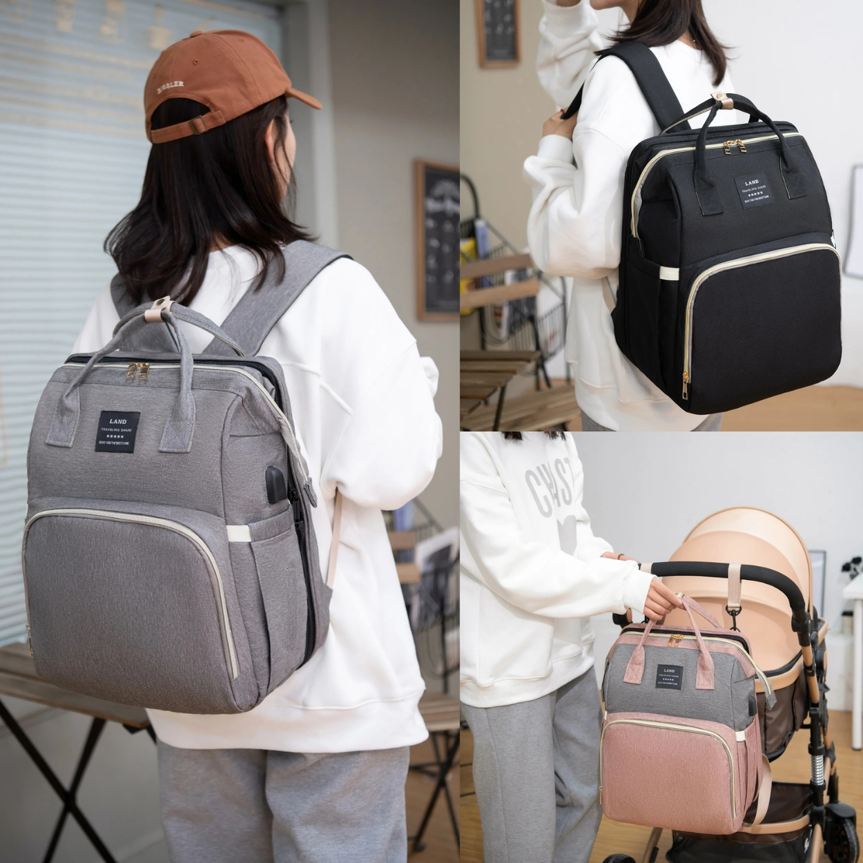 Sac à Langer Multifonction 3-en-1 Avec Berceau Portable
