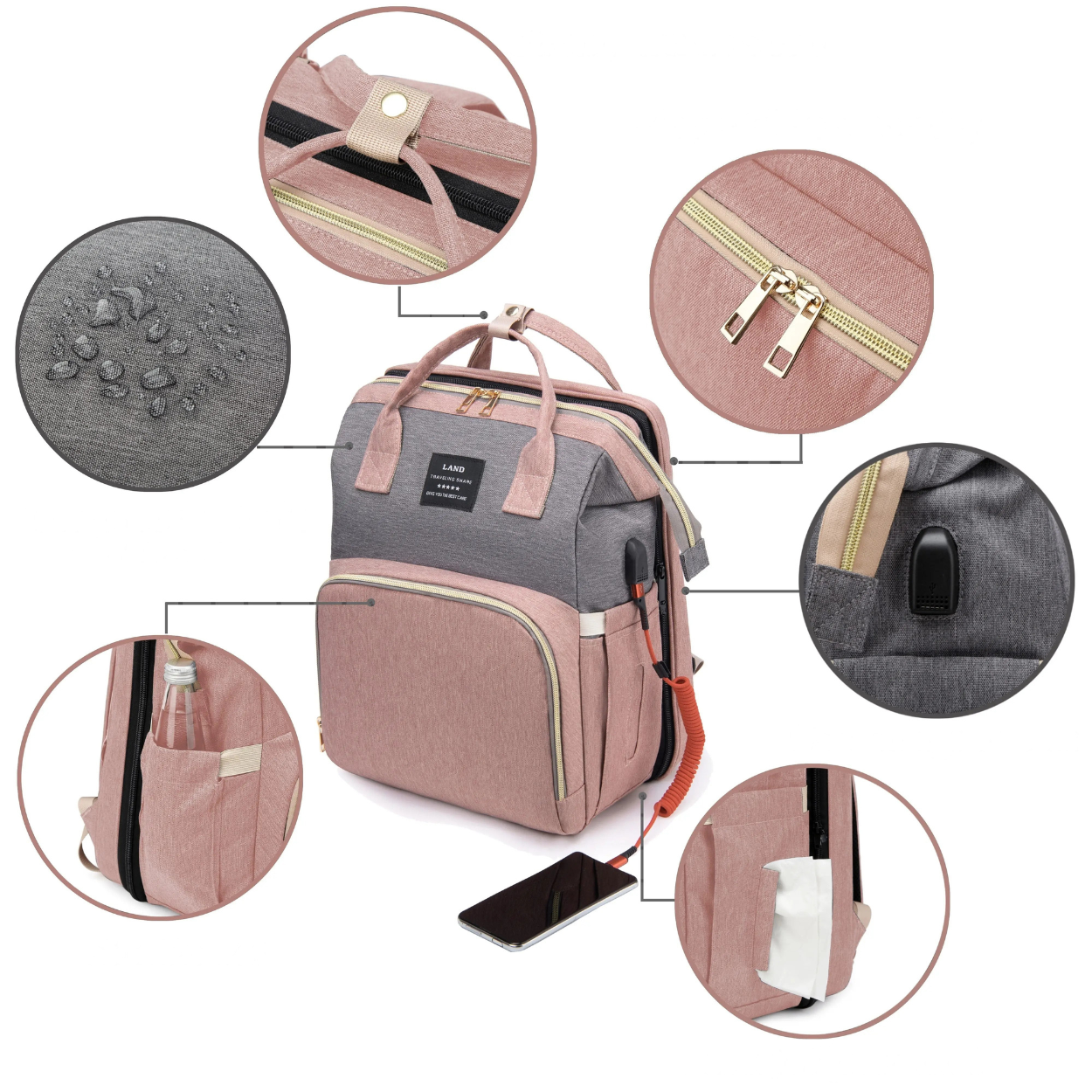 Sac à Langer Multifonction 3-en-1 Avec Berceau Portable