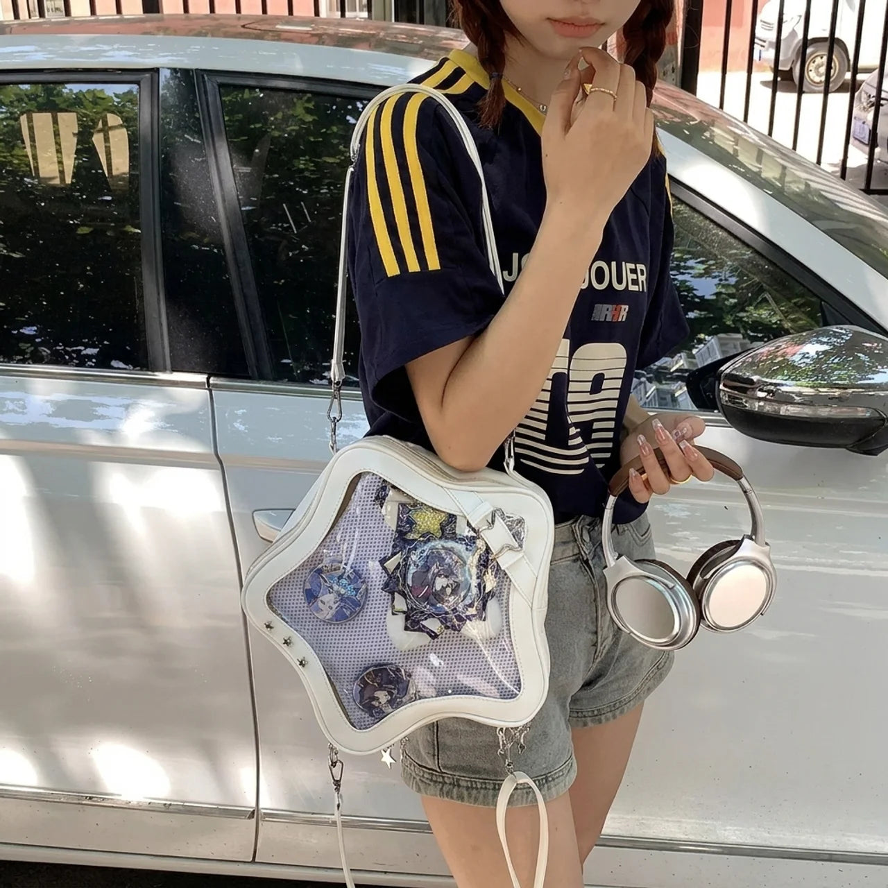 Sac à Dos Étoile Transparent Sac Bandoulière Kawaii pour Pins Badges et Peluches