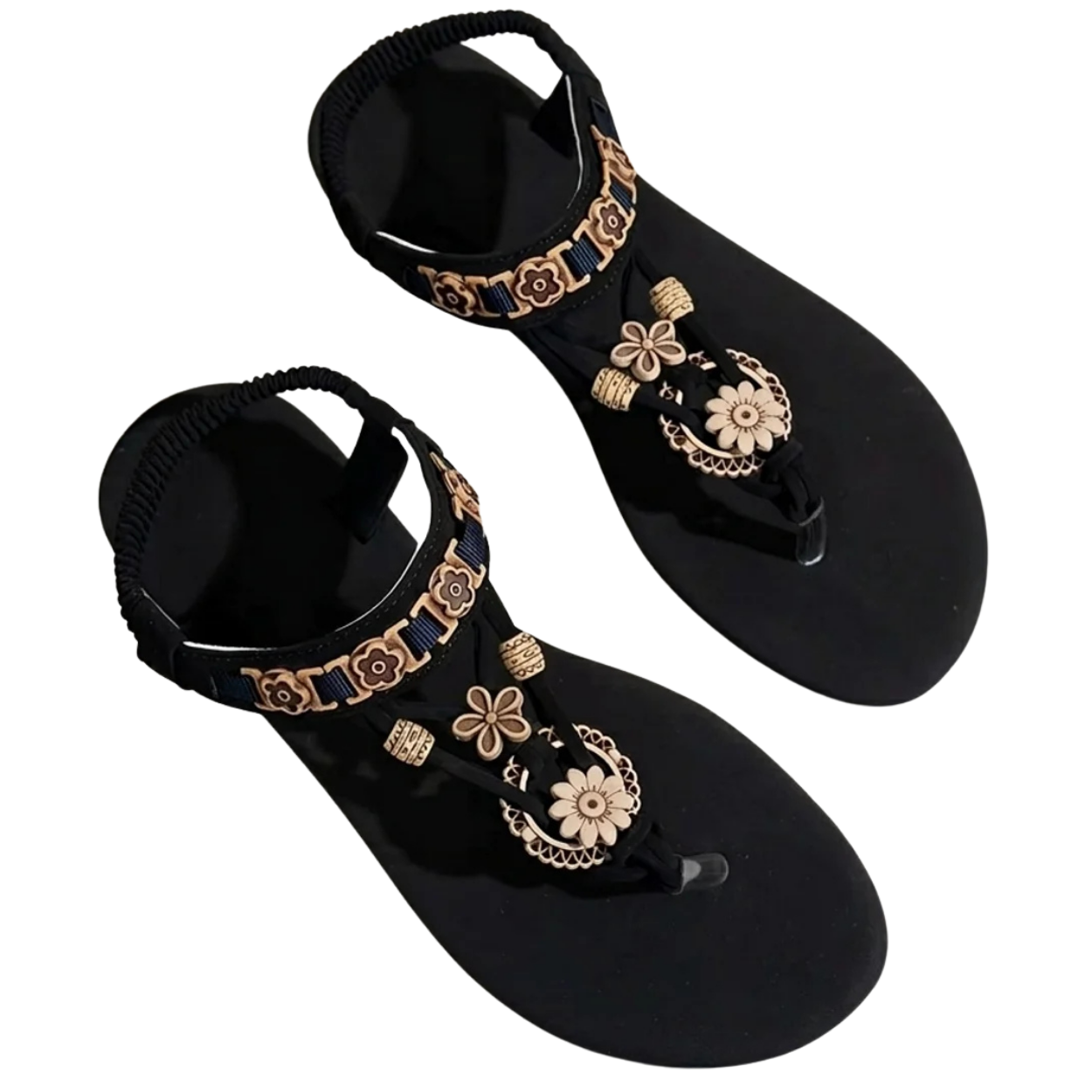 Sandales Plates Bohème à Motifs Fleurs et Perles Style Ethnique