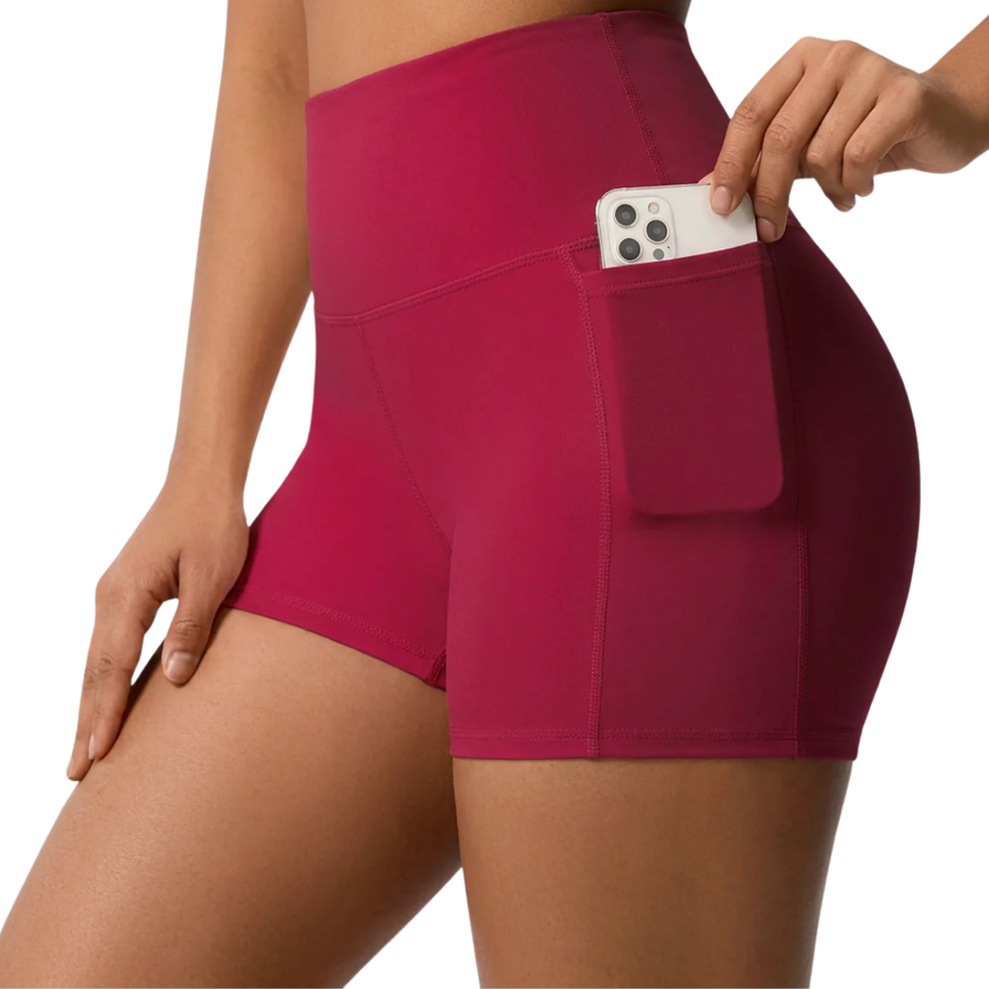 Short de Sport Compression Femme Taille Haute avec Poche