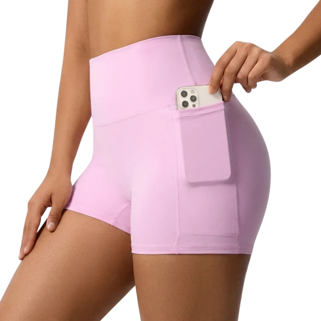 Short de Sport Compression Femme Taille Haute avec Poche