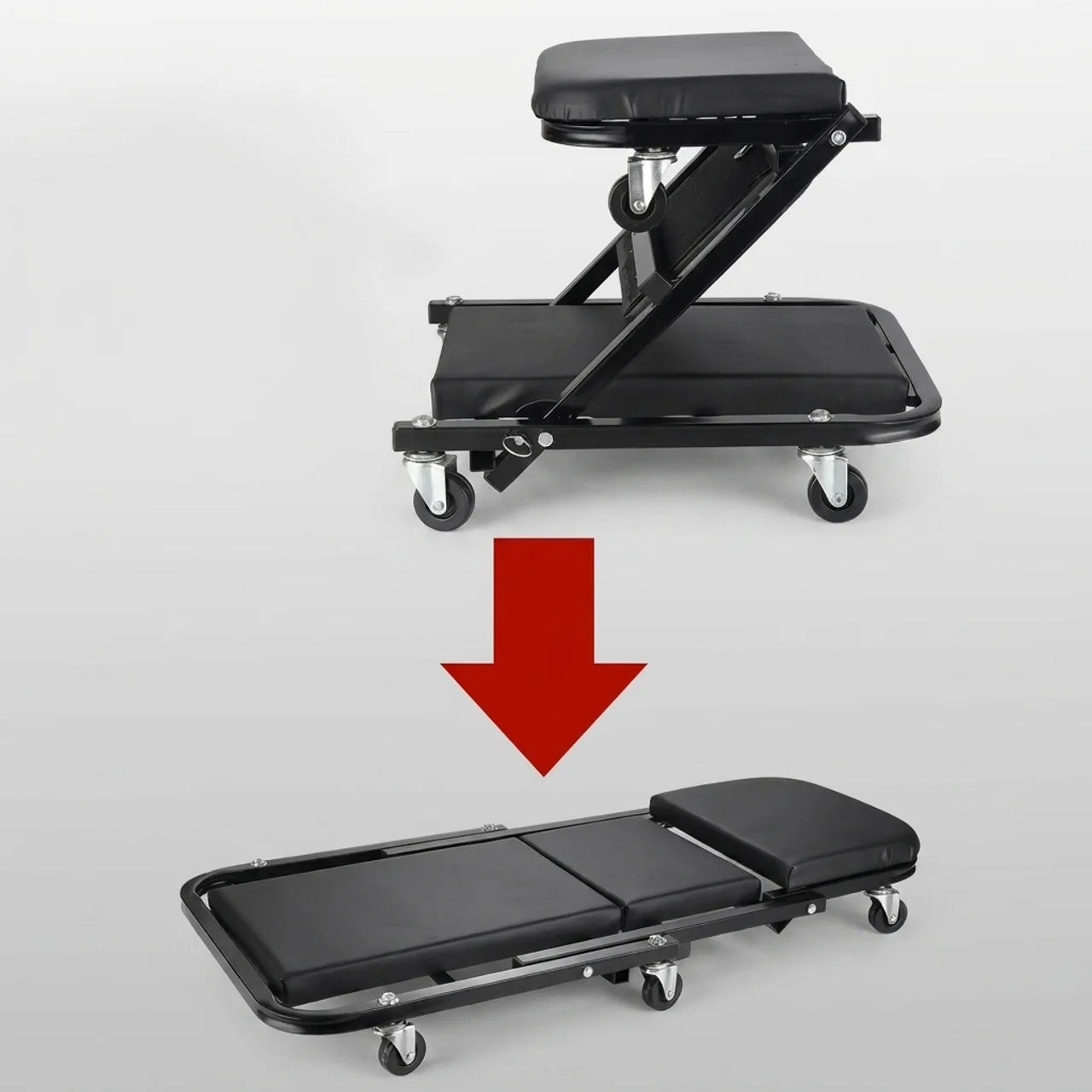 Siège Mécanique 2-en-1 Pliable avec Roulettes 360° pour Atelier Auto
