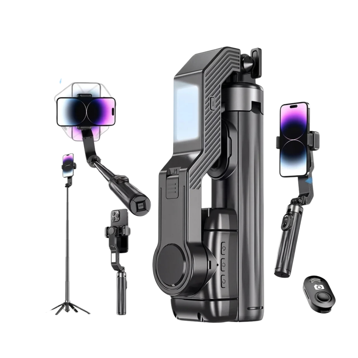 Stabilisateur Smartphone Perche Selfie Stick et Trépié Extensible Lumière LED