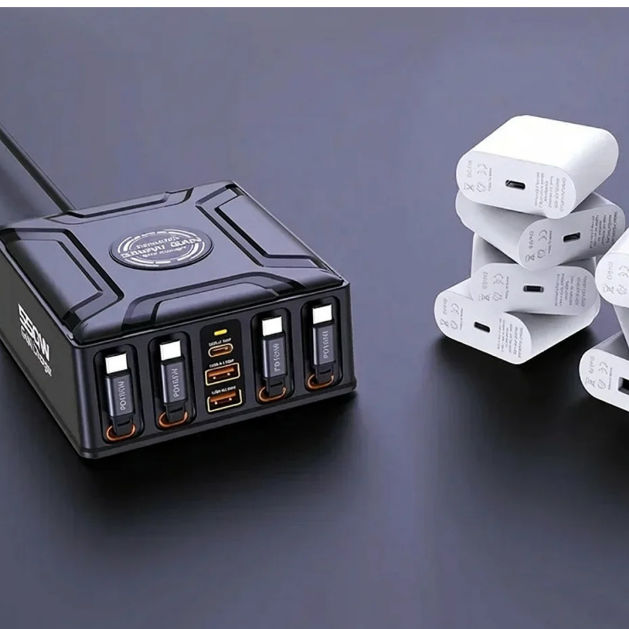 Station de Charge GaN 550W 7-en-1 avec Câbles USB-C Rétractables 100W